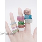 Colorful Resin Rings for Women Thick Round Rings Set Vintage Plastic Resin Unique Square Stacking Finger Rings Set