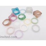 Colorful Resin Rings for Women Thick Round Rings Set Vintage Plastic Resin Unique Square Stacking Finger Rings Set