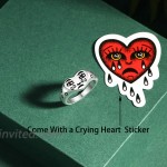 Daetlmn Crying Heart Ring Fun Crying Face Ring for Women Girls Sad Face Ring 6 Sizes