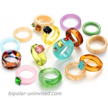 EIELO 15Pcs Resin Acrylic Vintage Rings for Women Retro Colorful Plastic Resin Ring Fashion Retro Ring Set