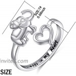 Elephant Ring Sterling Silver Engraved Always in My Heart Lucky Elephant Adjustable Wrap Open Ring for Women Girls