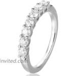 Esdomera Platinum Plated Sterling Silver Excellent 7 Stones 0.70ctw Round Moissanite Wedding Band Stackable Ring for Women