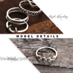 Evazen Boho Leaf Moon Knuckle Rings Vintage Silver Joint Knuckle Mid Ring Set with Crescent for Women and Girls Set A