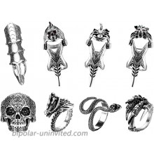 Fansilver 8Pcs Vintage Punk Rings Knuckle Joint Full Finger Double Ring Dragon Snake Dragon Claw Skull Rings Punk Rock Gothic Hinged Activity Rings Open Adjustable Ring Set Halloween Cosplay Costume Accessories Jewelry