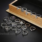 Finrezio 20 Pcs Knuckle Rings Vintage Stackable Midi Finger Ring Set for Women Girls Bohemian Retro Vintage Jewelry Style A Silver Tone
