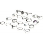 Finrezio 20 Pcs Knuckle Rings Vintage Stackable Midi Finger Ring Set for Women Girls Bohemian Retro Vintage Jewelry Style A Silver Tone