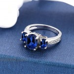 Gem Stone King 925 Sterling Silver Blue Created Sapphire 3-Stone Women Engagement Ring 3.51 Ct Oval Available 5 6 7 8 9 |