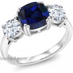 Gem Stone King 925 Sterling Silver Blue Simulated Sapphire Women Meghan Ring 4.00 Ct Cushion Available in size 5 6 7 8 9