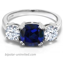 Gem Stone King 925 Sterling Silver Blue Simulated Sapphire Women Meghan Ring 4.00 Ct Cushion Available in size 5 6 7 8 9