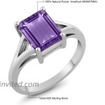 Gem Stone King 925 Sterling Silver Emerald Cut Amethyst Gemstone Birthstone Women's Solitaire Ring 2.25 Cttw Available 5 6 7 8 9