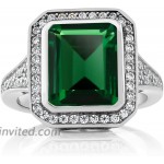 Gem Stone King 925 Sterling Silver Green Nano Emerald Women's Ring 5.00 Ct Emerald Cut Available 5 6 7 8 9
