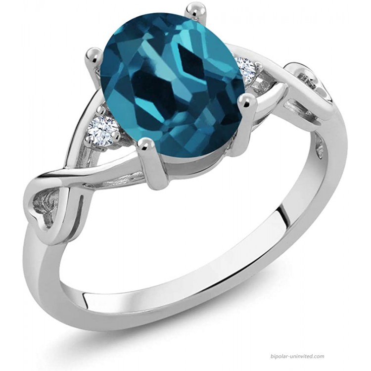Gem Stone King 925 Sterling Silver London Blue Topaz Women's Engagement Ring 1.89 Cttw Oval Gemstone Birthstone Available 5 6 7 8 9 |