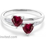 Gem Stone King 925 Sterling Silver Red Created Ruby and Lab Grown Diamond Women Ring 1.28 Ct Heart Shape Available in size 5 6 7 8 9
