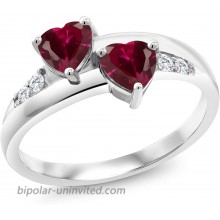 Gem Stone King 925 Sterling Silver Red Created Ruby and Lab Grown Diamond Women Ring 1.28 Ct Heart Shape Available in size 5 6 7 8 9