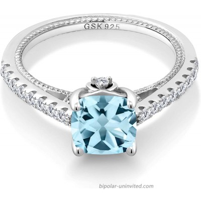 Gem Stone King 925 Sterling Silver Sky Blue Topaz and White Created Sapphire Women's Engagement Ring 2.30 Ct Cushion Gemstone Birthstone Available in size 5 6 7 8 9 |