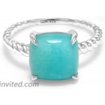 Gem Stone King 925 Sterling Silver Square Cabochon Sleeping Beauty Green Turquoise Women's Ring Available 5 6 7 8 9