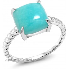 Gem Stone King 925 Sterling Silver Square Cabochon Sleeping Beauty Green Turquoise Women's Ring Available 5 6 7 8 9
