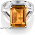 Gem Stone King 925 Sterling Silver Yellow Citrine Women's Solitaire Engagement Ring 8.20 Cttw Emerald Cut 14X10MM Gemstone Birthstone Available 5 6 7 8 9 |
