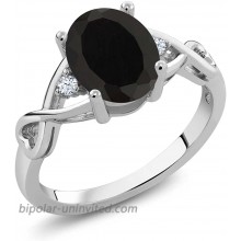 Gem Stone King Black Onyx and White Topaz 925 Sterling Silver Gemstone Birthstone Women's Engagement Ring 2.05 Cttw Oval Available 5 6 7 8 9 |