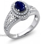 Gem Stone King Blue Sapphire 925 Sterling Silver Gemstone Birthstone Women's Ring 1.41 cttw Center Stone 6x4mm Available 5 6 7 8 9