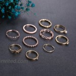 Gmai Bohemian Vintage Women Crystal Joint Knuckle Nail Ring Set of 10 pcs Finger Rings Punk Ring Gift Gold