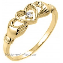 High Polish 14k Yellow Gold Diamond Solitaire Claddagh Ring