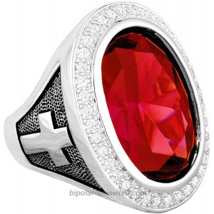 HKN1682 Designs Ruby Red Cubic Zirconia Rhodium Plated Bishop Cross and Midre|