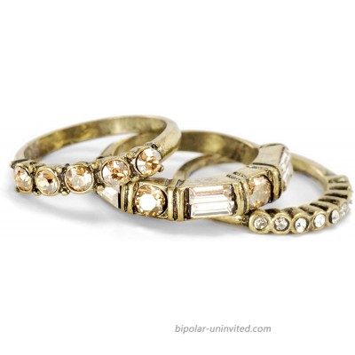 Inspirational Golden Swarovski Crystal Boho Harmony Stack Ring Bands - Set of 3 Stacking Rings