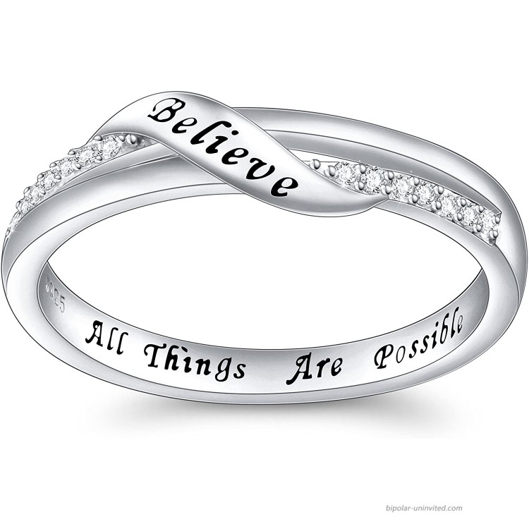 Inspirational Jewelry Sterling Silver Engraved Believe All Things are Possible Band Ring for Women Girlfriend Size 5-10