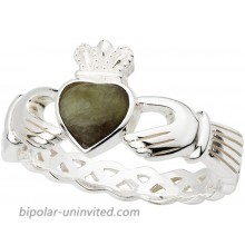 Irish Claddagh Ring Made in Ireland Sterling Silver with Connemara Marble and Weave Detail Made By the Artisans At Solvar in Co. Dublin Size 8