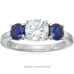 J'ADMIRE Platinum-Plated Sterling Silver Swarovski Zirconia Round-Cut Center Stone and Created Sapphire Ring