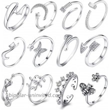 Jewdreamer 12Pcs Silver Plated Arrow Knot Open Rings for Women Retro Vintage Wave Star Multiple Stackable Thumb Rings Set Size Adjustable