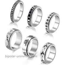 Jewdreamer 6Pcs Stainless Steel Spinner Rings for Women Men Fidget Band Rings Cool Moon Star Flower Celtic Stress Relieving Anxiety Wedding Promise Meditation Rings Set Size 6-11