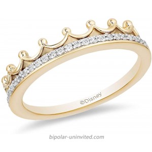 Jewelili Enchanted Disney Fine Jewelry 10K Yellow Gold 1 10Ctw Diamond Majestic Princess Tiara Ring