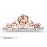 Jewelili Enchanted Disney Fine Jewelry 14K Rose Gold over Sterling Silver with 1 10cttw Diamonds Belle Rose Ring.