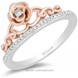 Jewelili Enchanted Disney Fine Jewelry 14K Rose Gold over Sterling Silver with 1 10cttw Diamonds Belle Rose Ring.