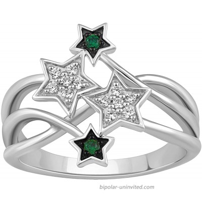 Jewelili Enchanted Disney Fine Jewelry Sterling Silver 1 10CTTW Diamond Tinkerbell Star Ring.
