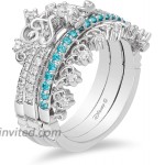 Jewelili Enchanted Disney Fine Jewelry Sterling Silver 1 4 CTTW Diamond and Topaz Merida Trio Set Ring.