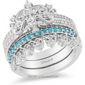 Jewelili Enchanted Disney Fine Jewelry Sterling Silver 1 4 CTTW Diamond and Topaz Merida Trio Set Ring.