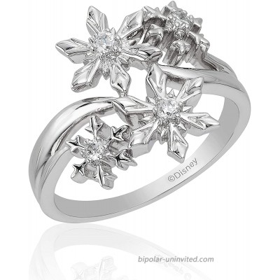 Jewelili Enchanted Disney Fine Jewelry Sterling Silver with 1 10cttw Diamonds Elsa Snowflake Ring.