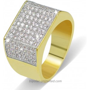 JINAO 18k Gold Plated Hip Hop Iced Out Square Bling Ring Cubic Zirconia Statement Wedding Band Ring for Women Men