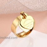 JINHUI Valentine's Day Gift Jewelry 18K Gold Rose Gold Forever Love Ring with Engraved Heart Charm Jewelry for Women Size 7# 8# 9# 10#