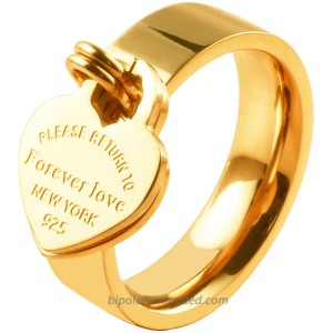 JINHUI Valentine's Day Gift Jewelry 18K Gold Rose Gold Forever Love Ring with Engraved Heart Charm Jewelry for Women Size 7# 8# 9# 10#