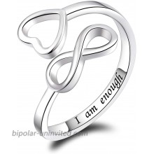 Jinlou I Am Enough Ring 925 Sterling Silver Infinity Ring Inspirational Personalized Adjustable Rings Birthday Graduation Gift for Women Girls
