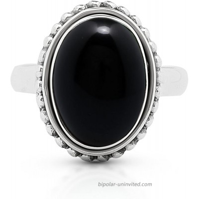 Koral Jewelry Black Onyx Oval Stone Ring 925 Sterling Silver Vintage Boho Chic US Size 7 8 9 7