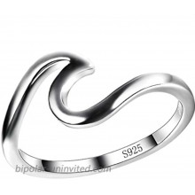 LEECCO 925 Sterling Silver Wave Rings for Women Girls Size 8