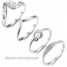 LOLIAS 4 Pcs Stainless Steel Knot Wave Ring for Women Stackable Simple Cute Thumb Rings Set Size 4-11