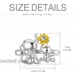 LONAGO Elephant Ring Sterling Silver Mother and Child Animal Elephant with Sunflower Stacking Ring Gift for Women Girl