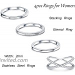 LOYALLOOK 4PCS Stainless Steel Stacking Wedding Band Rings Women CZ Criss Cross Ring Engagement Eternity Knuckle Mid Ring Set Silver Rose Gold Tone Size 4-10