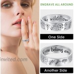 MAELOVE 1 Pcs 925 Sterling Silver Ring Engrave Flowers Leaf for Women Men Promise Matching Couple Lover Unique Wildflower Engagement Anniversary Band Ring Teen Girl Boy Her Him Jewelry Birthday Gift